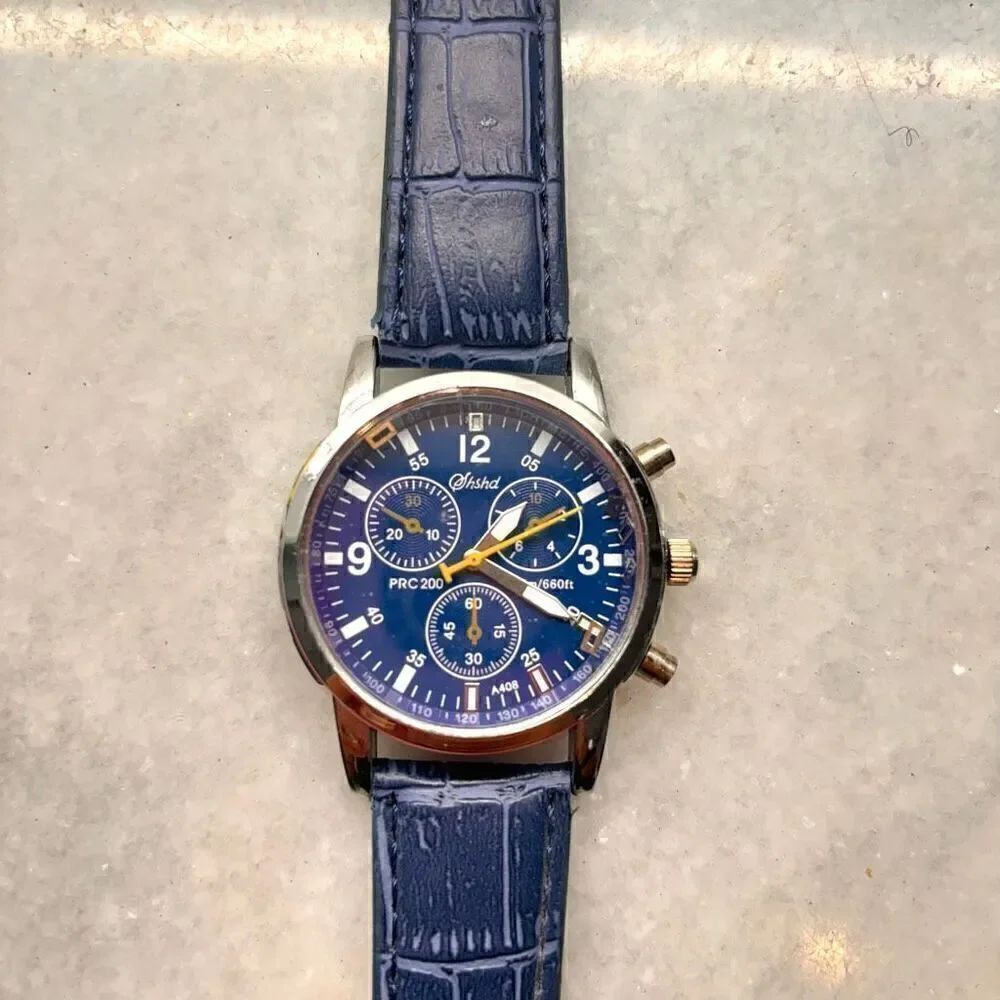 SHSHD Croc Embossed PU Leather Military Quartz Analogue Wristwatch Blue OS